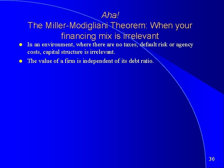 Aha! The Miller-Modigliani Theorem: When your financing mix is irrelevant In an environment, where