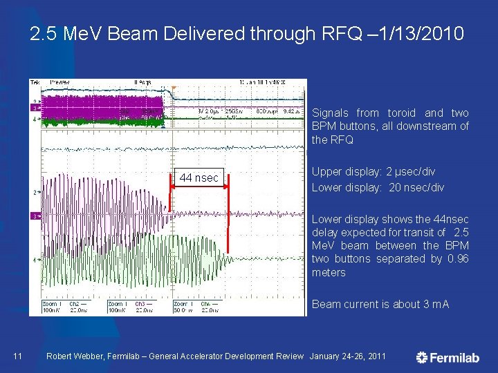 2. 5 Me. V Beam Delivered through RFQ – 1/13/2010 Signals from toroid and
