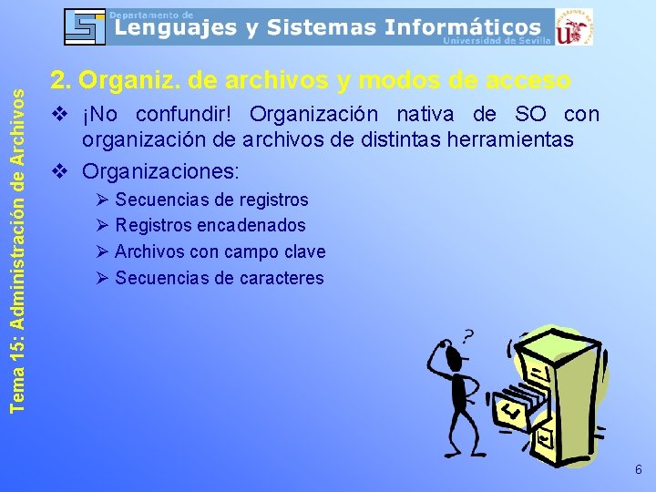 Tema 15: Administración de Archivos 2. Organiz. de archivos y modos de acceso v Tema 15: Administración de Archivos 2. Organiz. de archivos y modos de acceso v