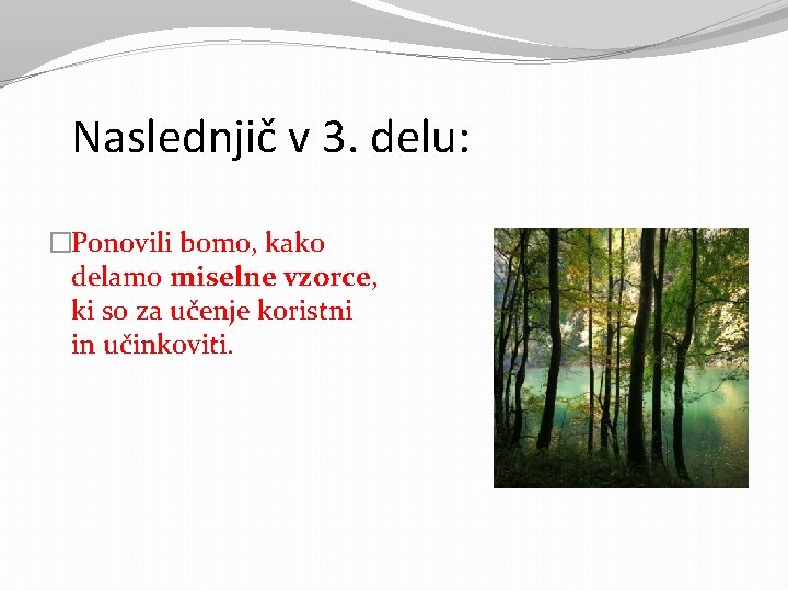 Naslednjič v 3. delu: �Ponovili bomo, kako delamo miselne vzorce, ki so za učenje