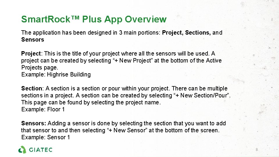 Smart. Rock™ Plus App Overview The application has been designed in 3 main portions: