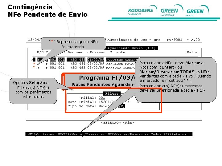 Contingência NFe Pendente de Envio “*” Representa que a NFe foi marcada. * *