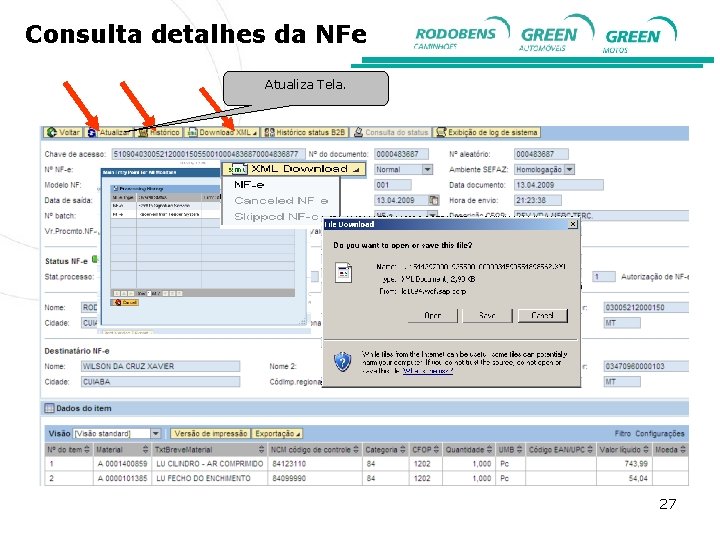 Consulta detalhes da NFe Atualiza Tela. 27 
