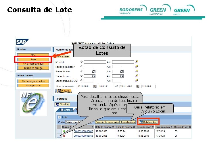 Consulta de Lote Botão de Consulta de Lotes Para detalhar o Lote, clique nessa