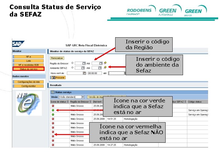 Consulta Status de Serviço da SEFAZ Inserir o código da Região Inserir o código