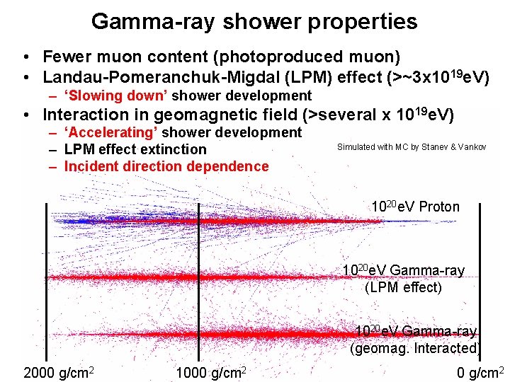 Gamma-ray shower properties • Fewer muon content (photoproduced muon) • Landau-Pomeranchuk-Migdal (LPM) effect (>~3