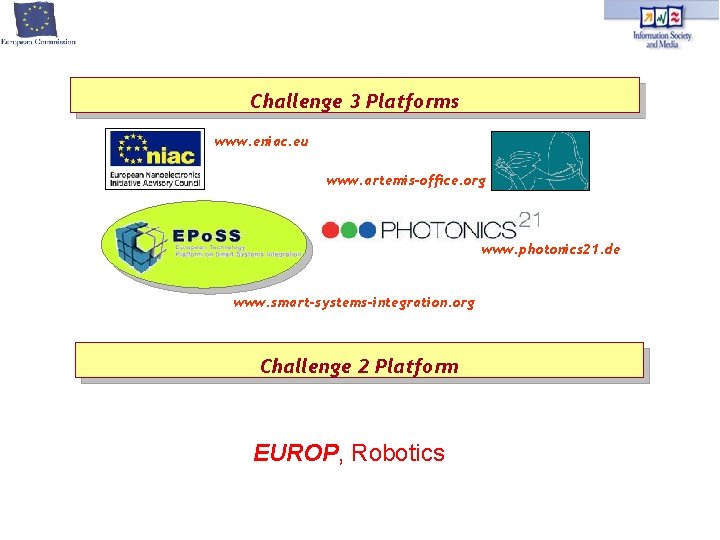 Challenge 3 Platforms www. eniac. eu www. artemis-office. org www. photonics 21. de www.