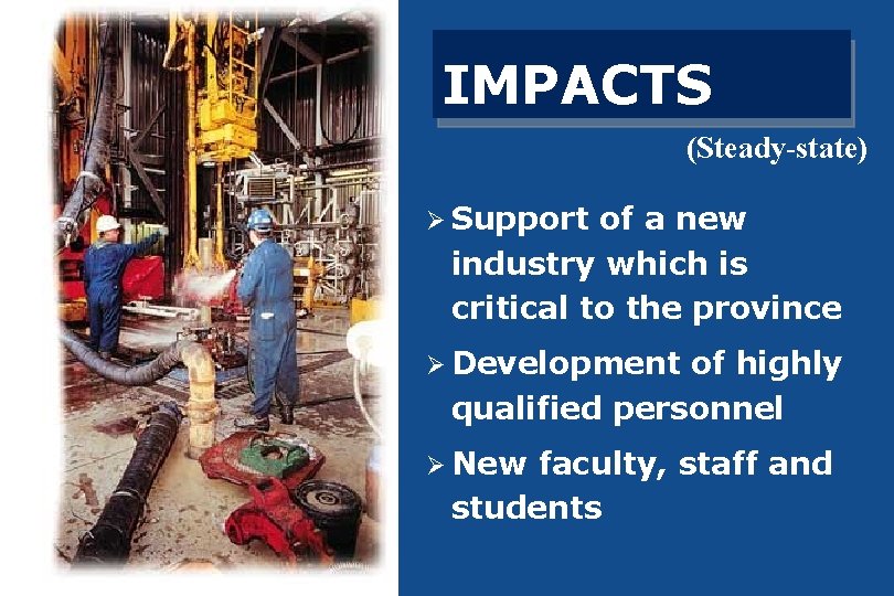 IMPACTS (Steady-state) Ø Support of a new industry which is critical to the province
