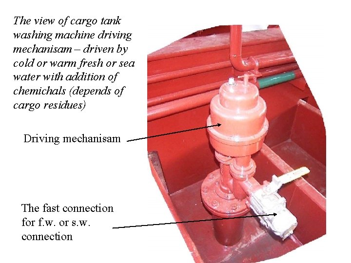 The view of cargo tank washing machine driving mechanisam – driven by cold or