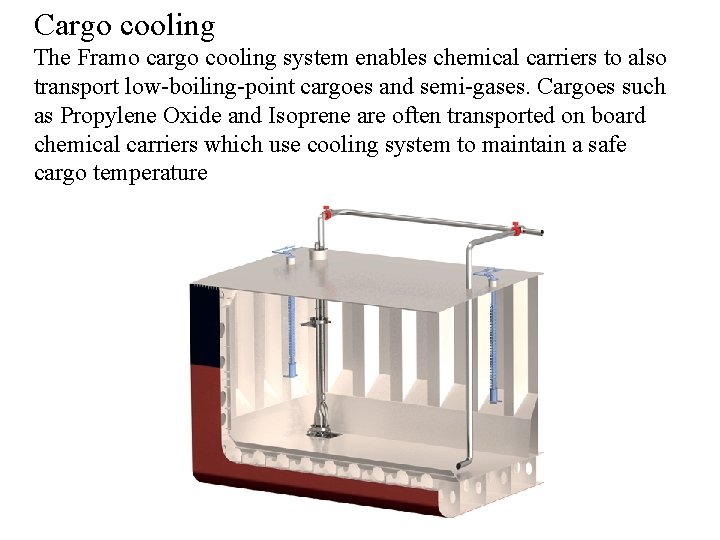 Cargo cooling The Framo cargo cooling system enables chemical carriers to also transport low-boiling-point