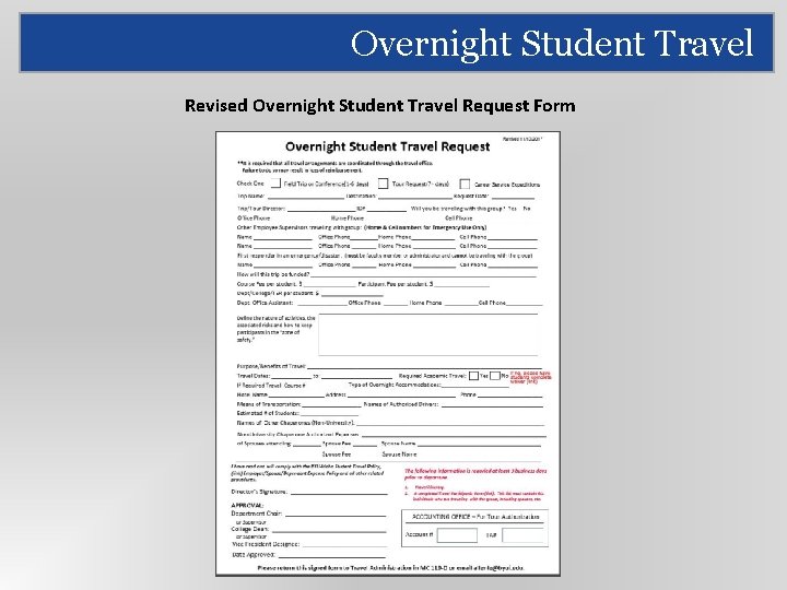 Overnight Student Travel Revised Overnight Student Travel Request Form 