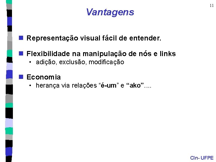 Vantagens 11 n Representação visual fácil de entender. n Flexibilidade na manipulação de nós