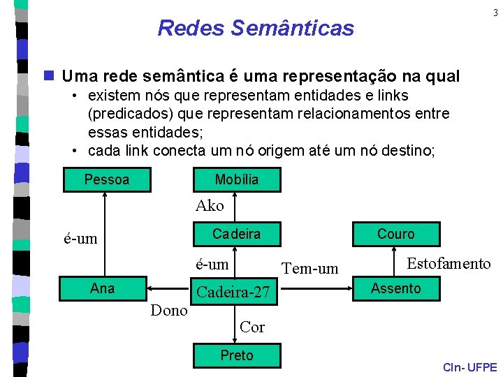 3 Redes Semânticas n Uma rede semântica é uma representação na qual • existem