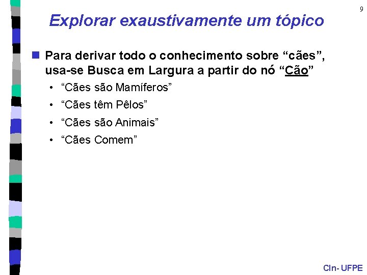 Explorar exaustivamente um tópico 9 n Para derivar todo o conhecimento sobre “cães”, usa-se