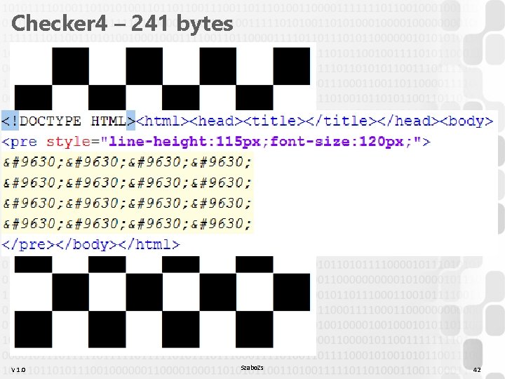 Checker 4 – 241 bytes V 1. 0 Szabo. Zs 42 