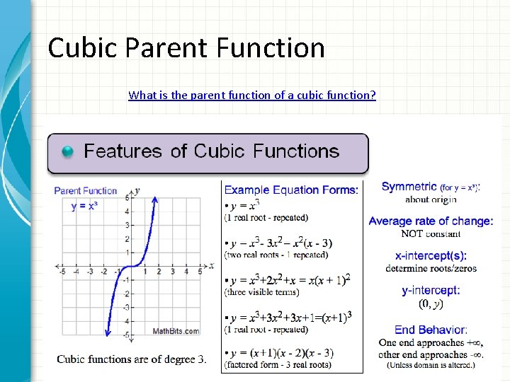 Cubic Parent Function What is the parent function of a cubic function? 