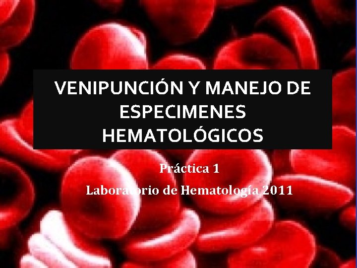 VENIPUNCIÓN Y MANEJO DE ESPECIMENES HEMATOLÓGICOS Práctica 1 Laboratorio de Hematología 2011 