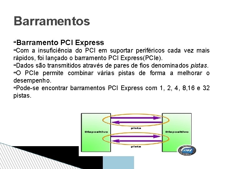 Barramentos Barramento Com PCI Express a insuficiência do PCI em suportar periféricos cada vez