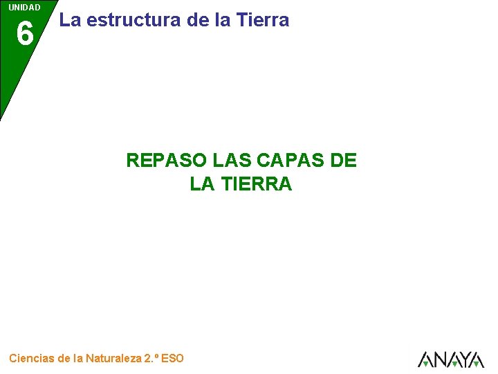 UNIDAD 6 La estructura de la Tierra REPASO LAS CAPAS DE LA TIERRA Ciencias