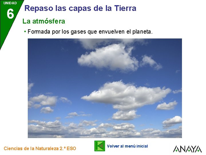 UNIDAD 6 Repaso las capas de la Tierra La atmósfera • Formada por los