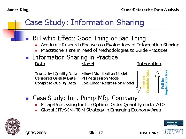 James Ding Cross-Enterprise Data Analysis Case Study: Information Sharing Bullwhip Effect: Good Thing or