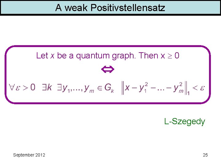 A weak Positivstellensatz Let x be a quantum graph. Then x 0 L-Szegedy September