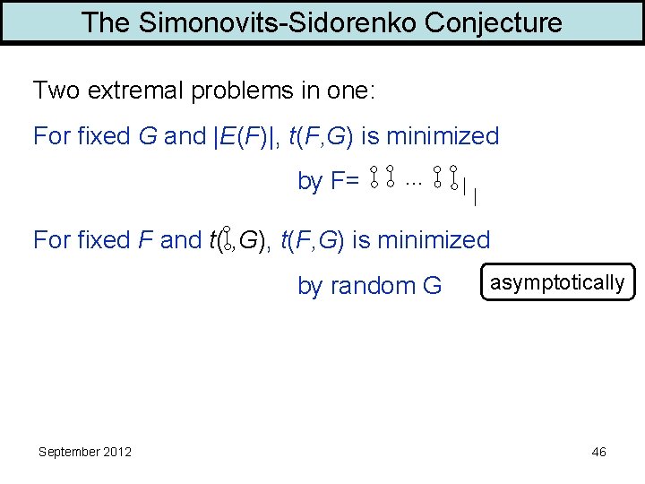 The Simonovits-Sidorenko Conjecture Two extremal problems in one: For fixed G and |E(F)|, t(F,