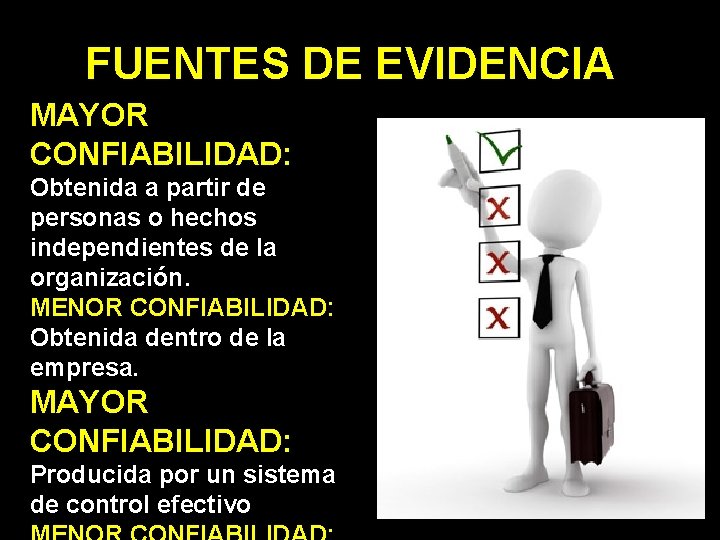 FUENTES DE EVIDENCIA MAYOR CONFIABILIDAD: Obtenida a partir de personas o hechos independientes de