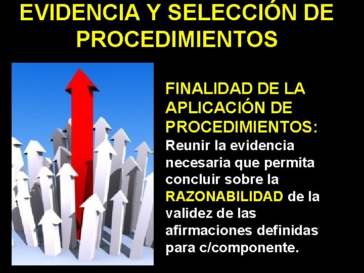 EVIDENCIA Y SELECCIÓN DE PROCEDIMIENTOS FINALIDAD DE LA APLICACIÓN DE PROCEDIMIENTOS: Reunir la evidencia