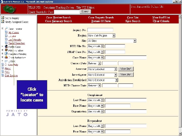 Click “Locator” to locate cases 