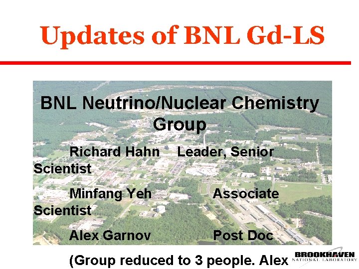 Updates of BNL Gd-LS BNL Neutrino/Nuclear Chemistry Group Richard Hahn Scientist Minfang Yeh Scientist