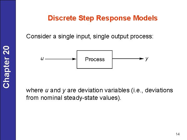 Discrete Step Response Models Chapter 20 Consider a single input, single output process: where