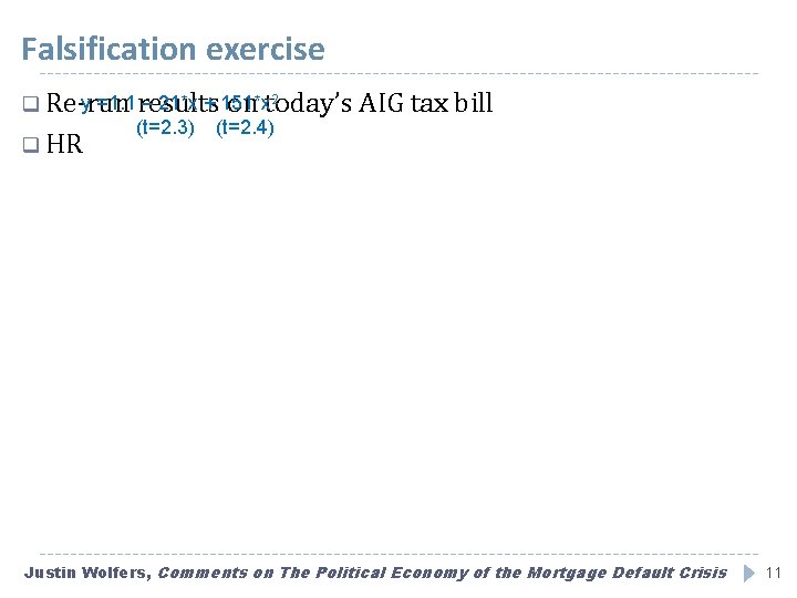 Falsification exercise 2 y =1. 1 results – 21*x + 151*x q Re-run on