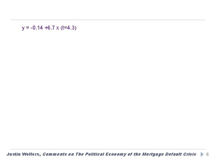 y = -0. 14 +6. 7 x (t=4. 3) Justin Wolfers, Comments on The