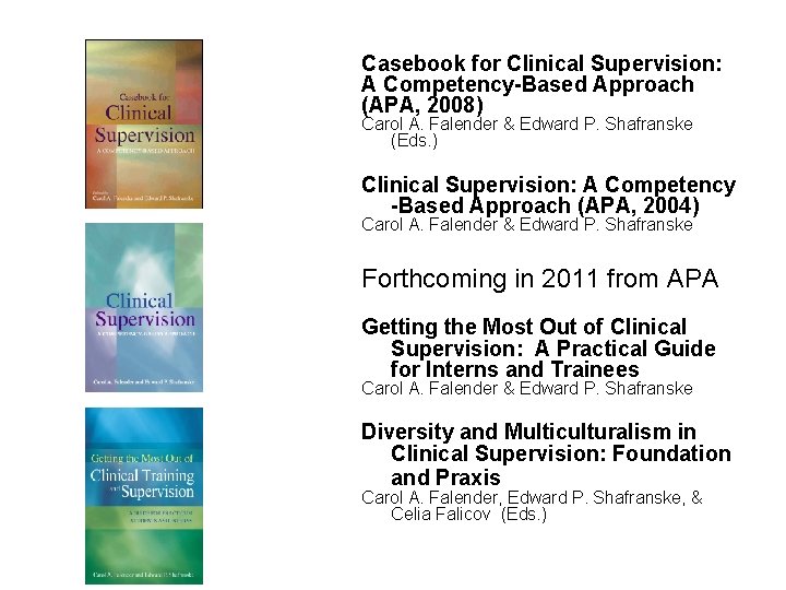 Casebook for Clinical Supervision: A Competency-Based Approach (APA, 2008) Carol A. Falender & Edward
