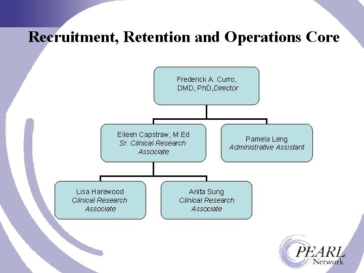 Recruitment, Retention and Operations Core Frederick A. Curro, DMD, Ph. D, Director Eileen Capstraw,