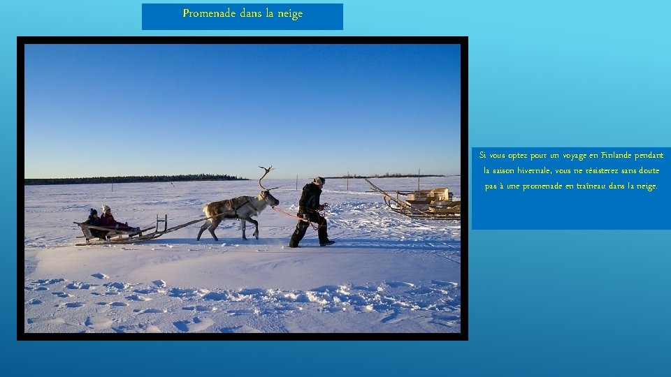 Promenade dans la neige Si vous optez pour un voyage en Finlande pendant la