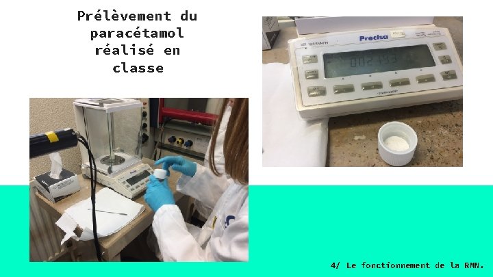 Prélèvement du paracétamol réalisé en classe 4/ Le fonctionnement de la RMN. 