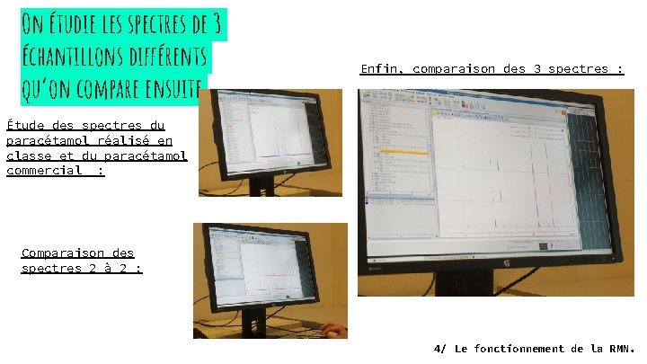 On étudie les spectres de 3 échantillons différents qu’on compare ensuite Enfin, comparaison des