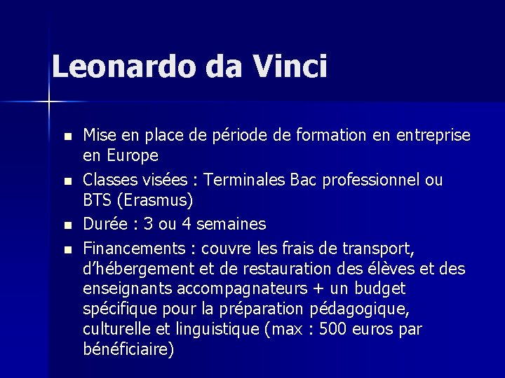 Leonardo da Vinci n n Mise en place de période de formation en entreprise