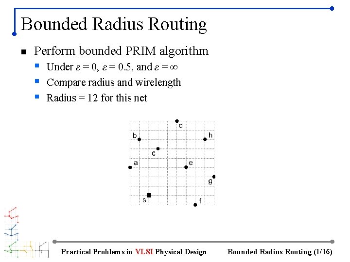 Bounded Radius Routing n Perform bounded PRIM algorithm § Under ε = 0, ε