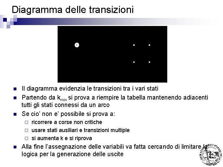 Diagramma delle transizioni n n n Il diagramma evidenzia le transizioni tra i vari