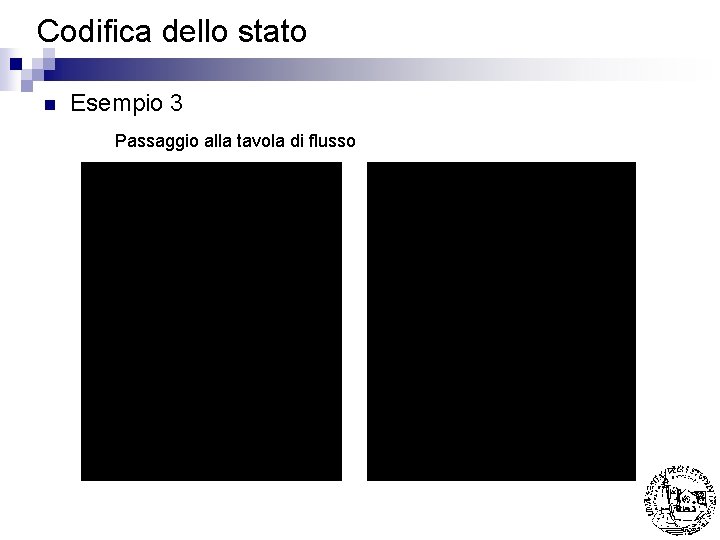 Codifica dello stato n Esempio 3 Passaggio alla tavola di flusso 