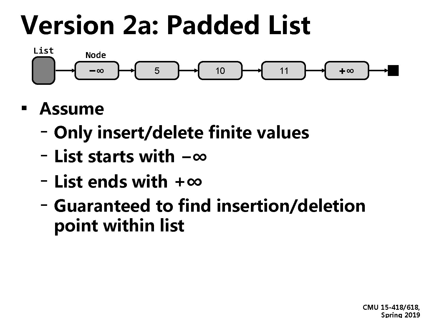 Version 2 a: Padded List Node −∞ 5 10 11 +∞ ▪ Assume - Version 2 a: Padded List Node −∞ 5 10 11 +∞ ▪ Assume -