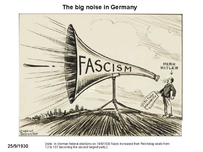 The big noise in Germany 25/9/1930 [note: In German federal elections on 14/9/1930 Nazis