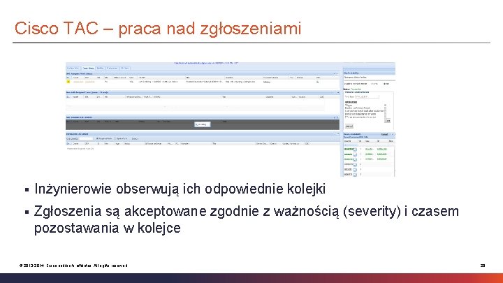 Cisco TAC – praca nad zgłoszeniami § Inżynierowie obserwują ich odpowiednie kolejki § Zgłoszenia