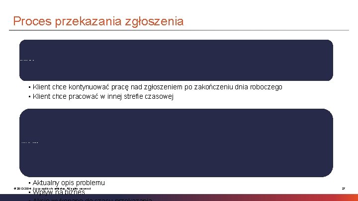 Proces przekazania zgłoszenia Zgłoszenia mogą być przekazywane między zespołami gdy: • Klient chce kontynuować