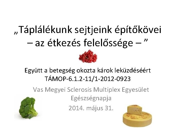 „Táplálékunk sejtjeink építőkövei – az étkezés felelőssége – ” Együtt a betegség okozta károk