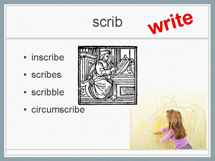 scrib • inscribe • scribes • scribble • circumscribe e t i r w