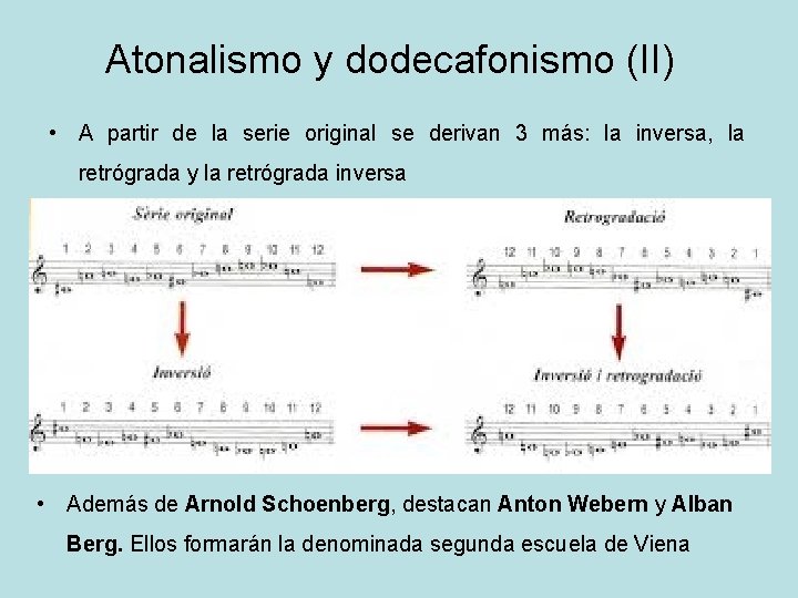 Atonalismo y dodecafonismo (II) • A partir de la serie original se derivan 3